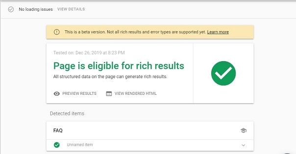 page is eligible for faq rich result