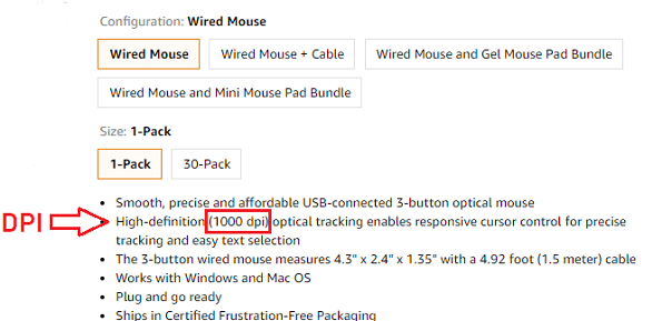 check mouse dpi on amazon product page