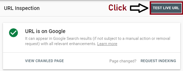 test live url in search console