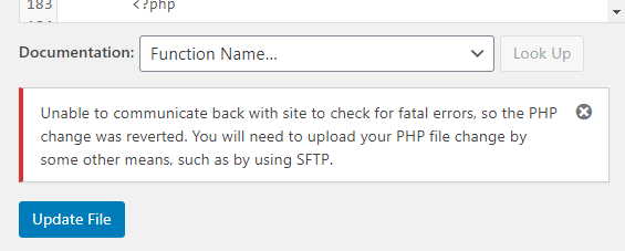 Unable to communicate back with site to check for fatal errors