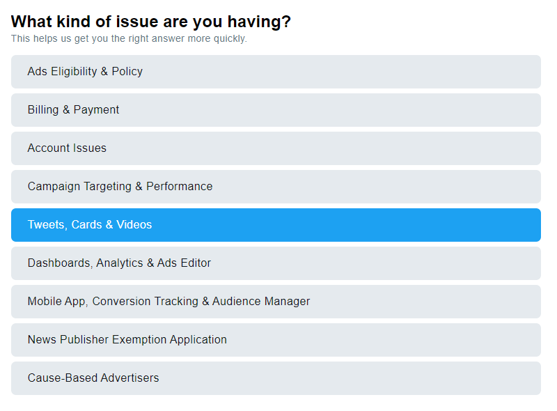 Twitter ads help page