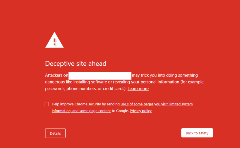 Chrome warns users of deceptive site ahead
