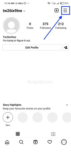 click instagram profile menu