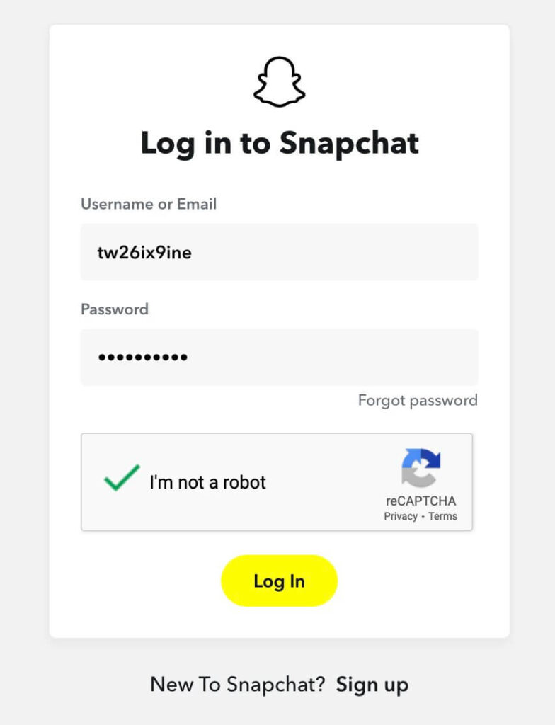 login to snapchat account portal page