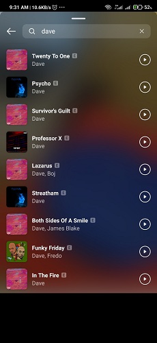 search song for instagram story