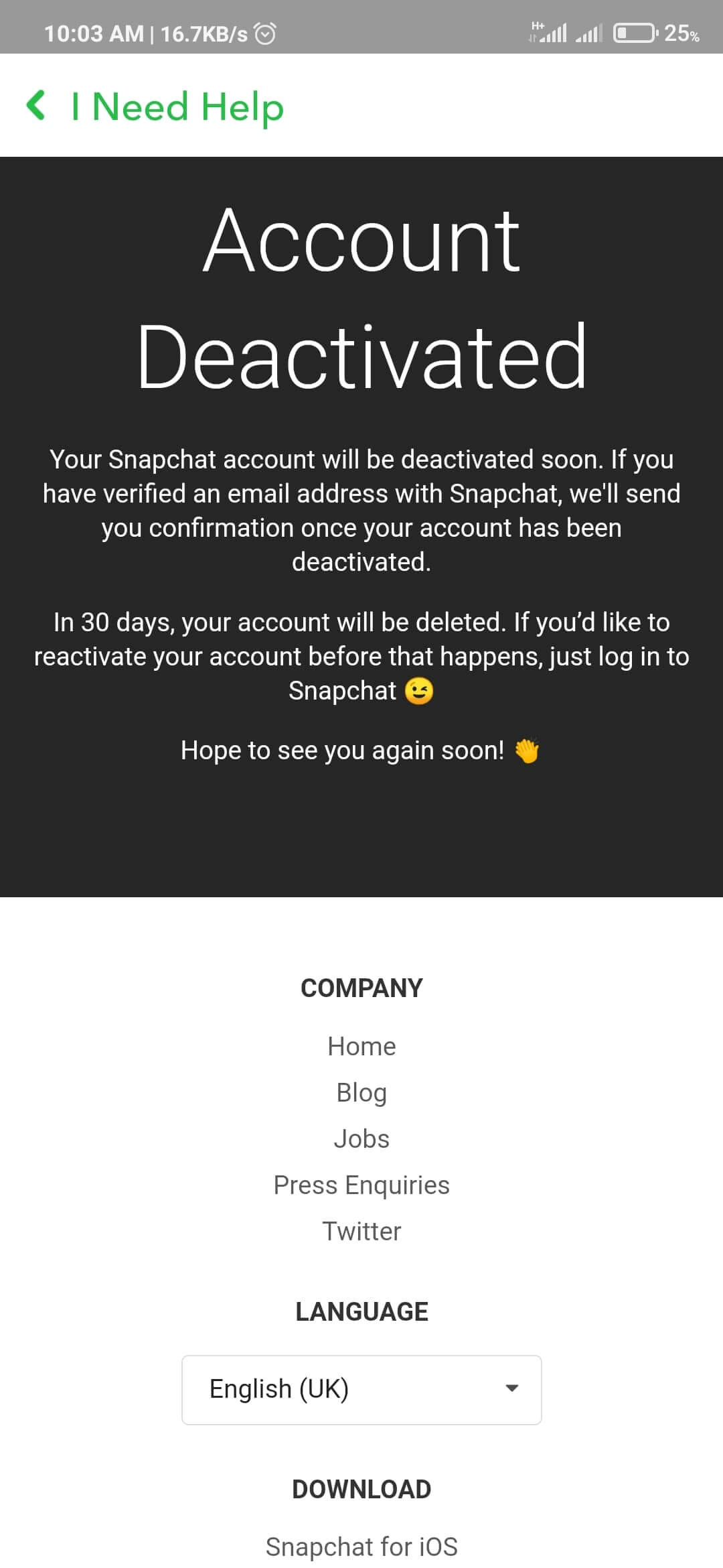 snapchat account deactivated