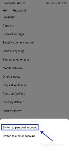 switch to personal account