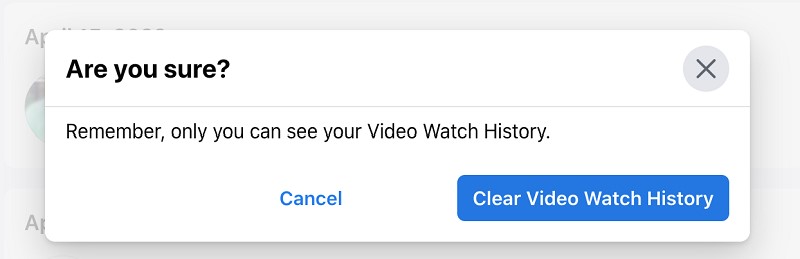 confirm to clear facebook watch history web