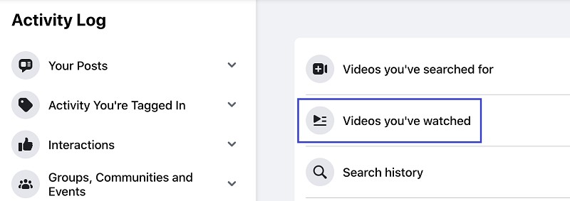 click videos you've watched on facebook web