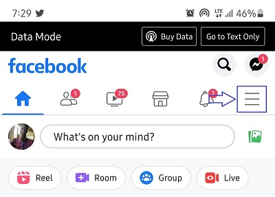 facebook app menu option