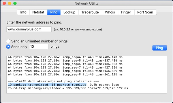 ping disneyplus website on mac
