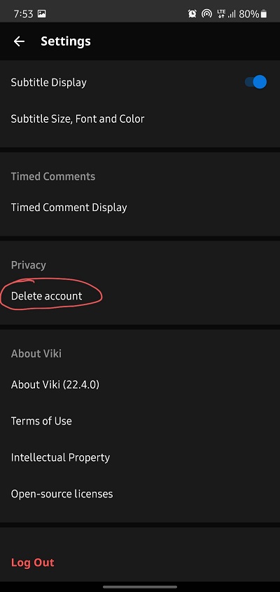 delete account option