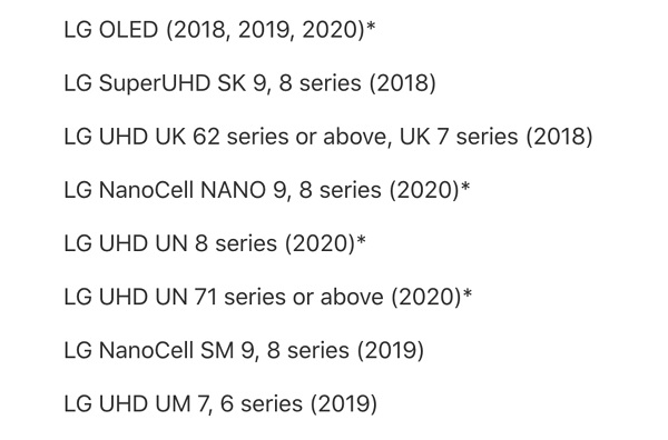 LG TVs that are compatible with AirPlay 2