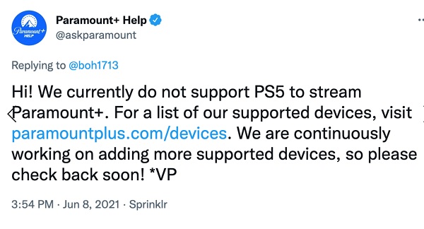 paramount plus is not supported on ps5