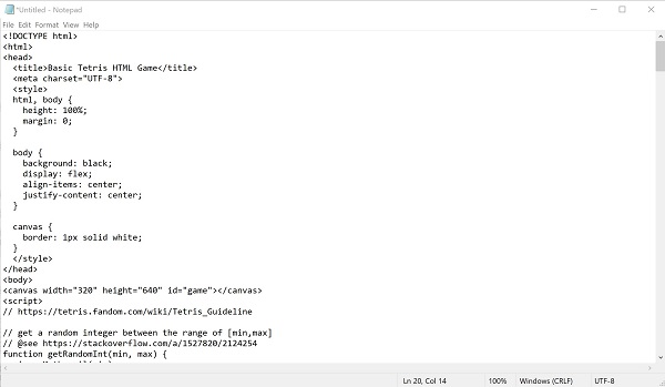 Tetris HTML Code to Make Game In NOTEPAD In 2 mins (2023) - TechProfet