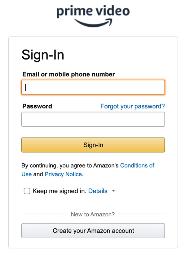 Amazon prime video account login details