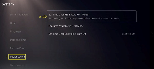 PS5 rest mode settings