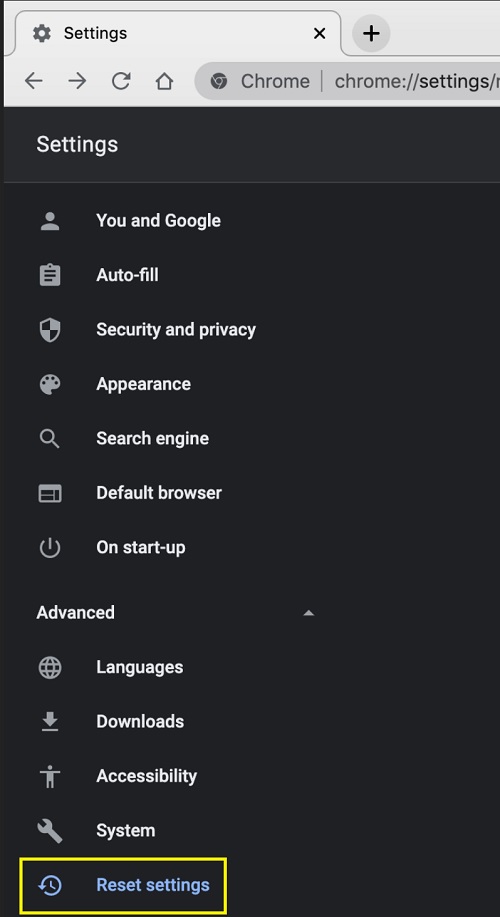 reset chrome settings