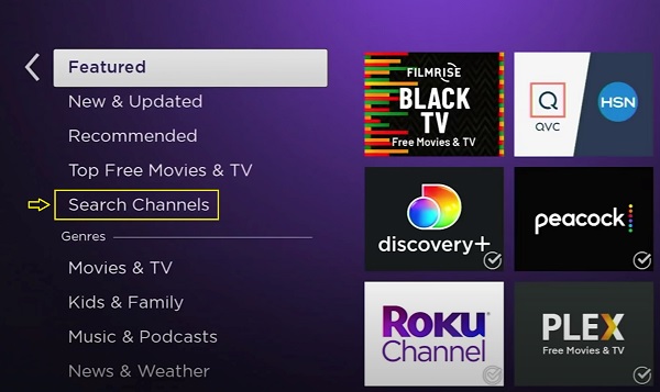 search channels menu