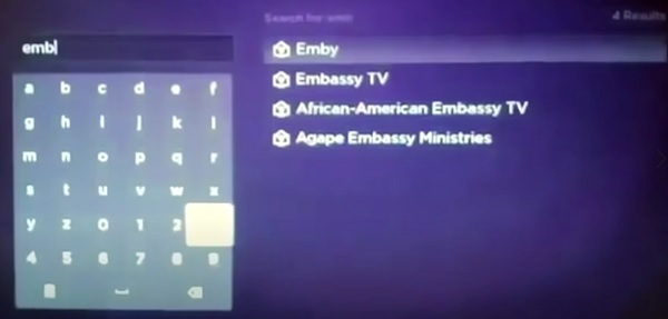 search for emby on roku