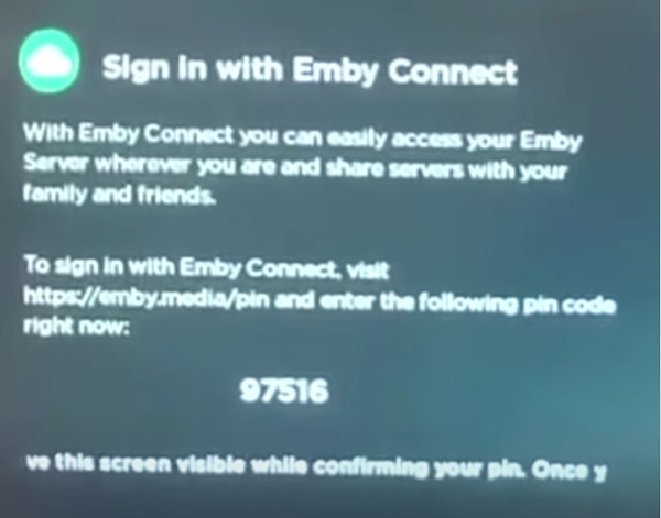 sign in with emby connect pin
