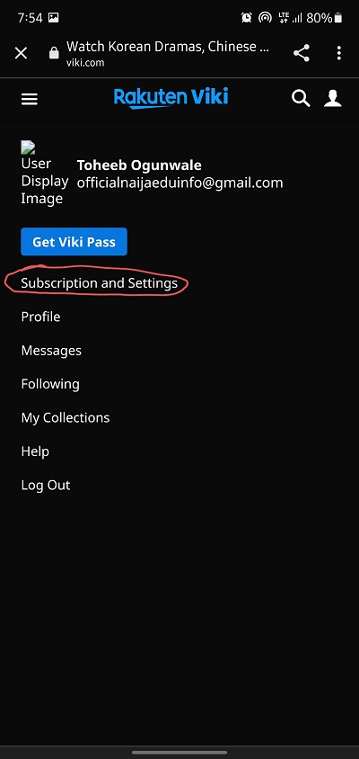 subscription and settings