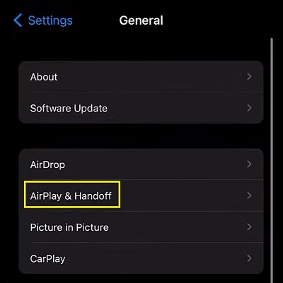 AirPlay and handoff settings