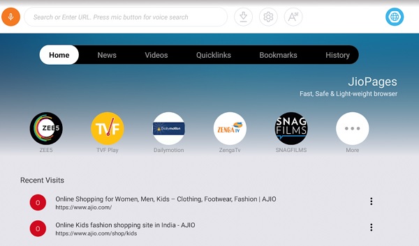 Jiopages TV browser