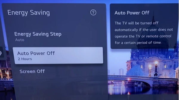LG TV energy savings feature