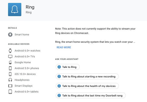no link button for Ring to Google Home