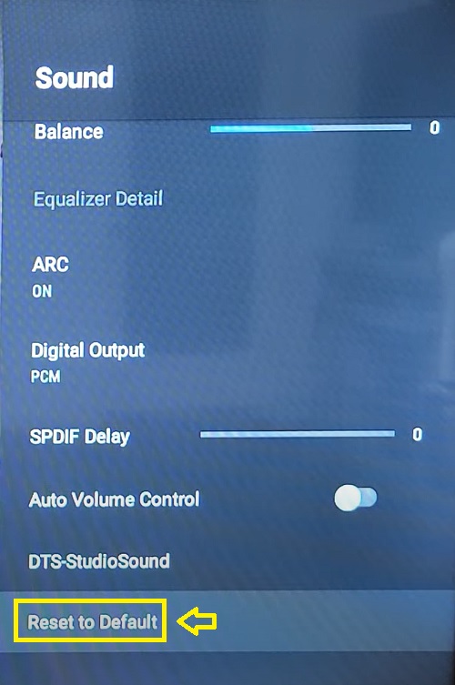 reset Hisense smart TV sound settings to default