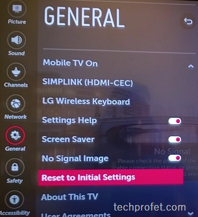 reset lg tv to initial settings