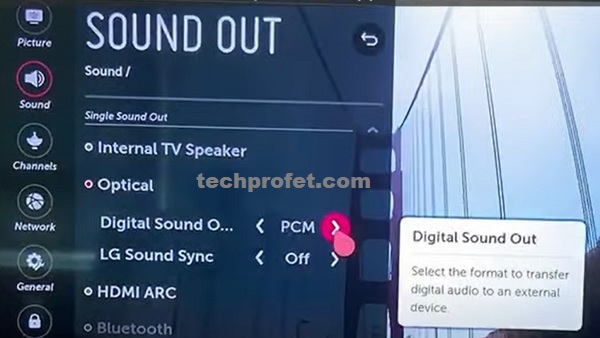 set optical digital sound out to PCM