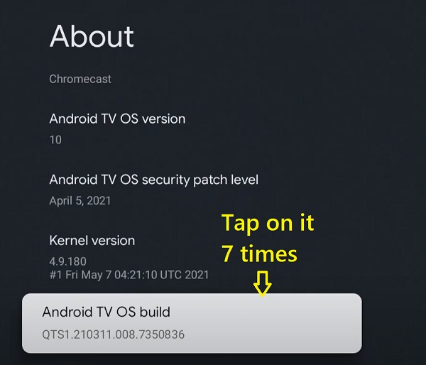 Tap Android TV OS build 