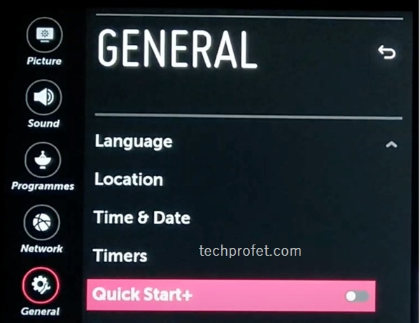 turn off quick start feature on LG TV