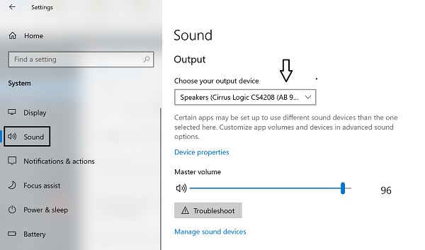 Windows sound output settings for smart TV