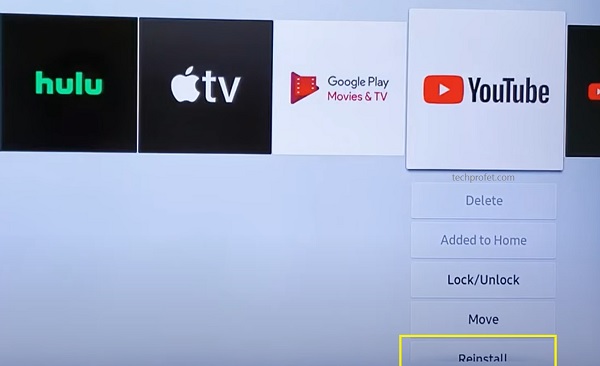 re-install YouTube on Samsung TV