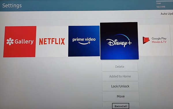 re-install Disney plus app on Samsung TV