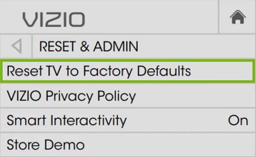 reset Vizio TV to factory default settings