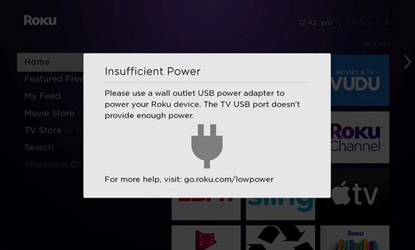 Roku TV insufficient power on home screen