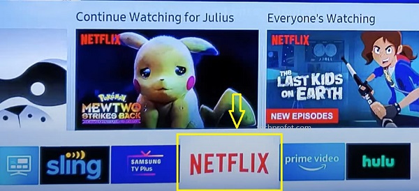 select Netflix app on Samsung TV