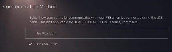 use USB cable connection for PS5 controller