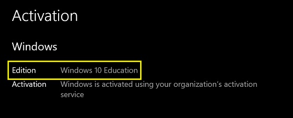 Windows 10 installed edition for activation