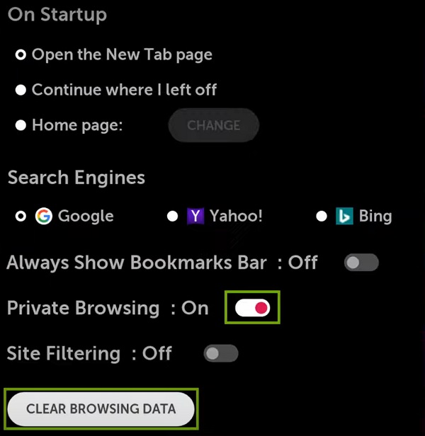 clear browsing data