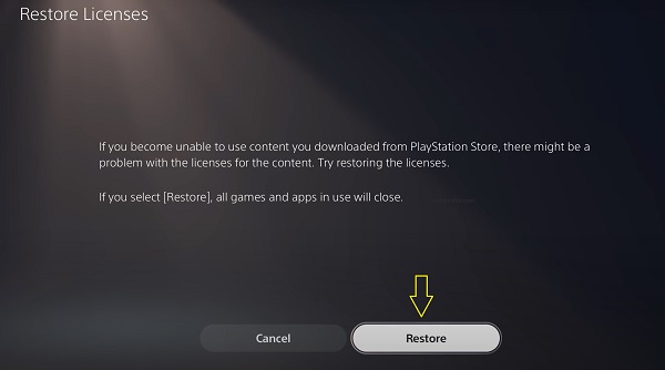 click on restore button