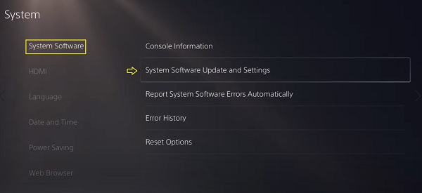 click on system software update