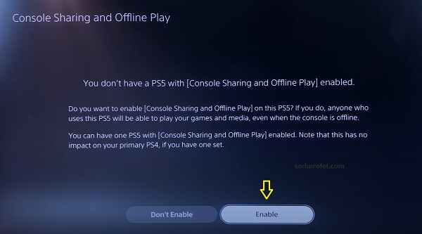 enable console sharing and offline play
