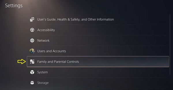 family and parental controls on PS5