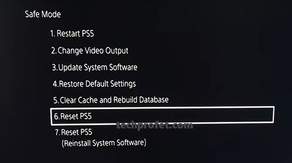 reset PS5 in safe mode