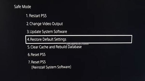 select option to restore default settings